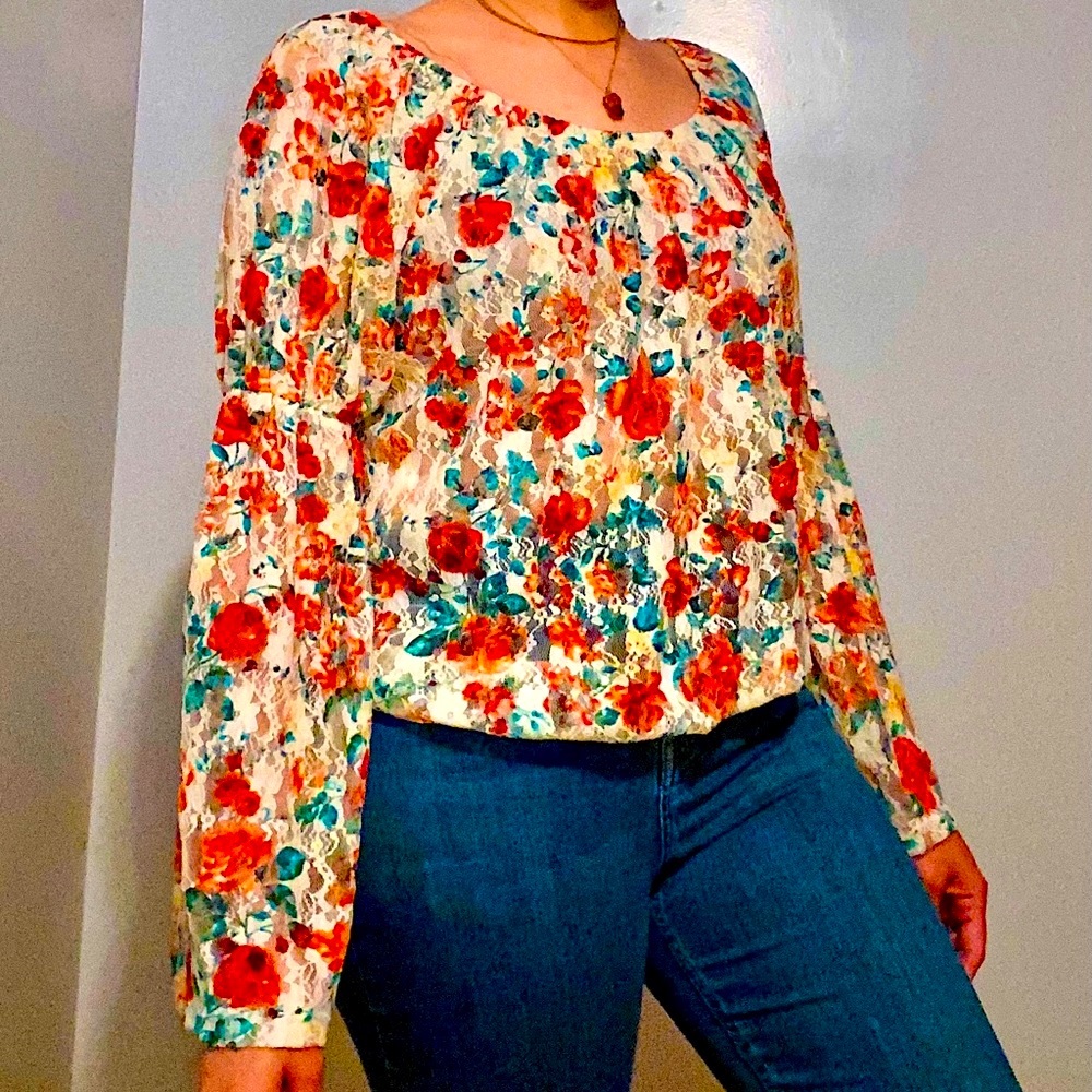 Cottagecore Full Lace Floral Long Sleeve Top